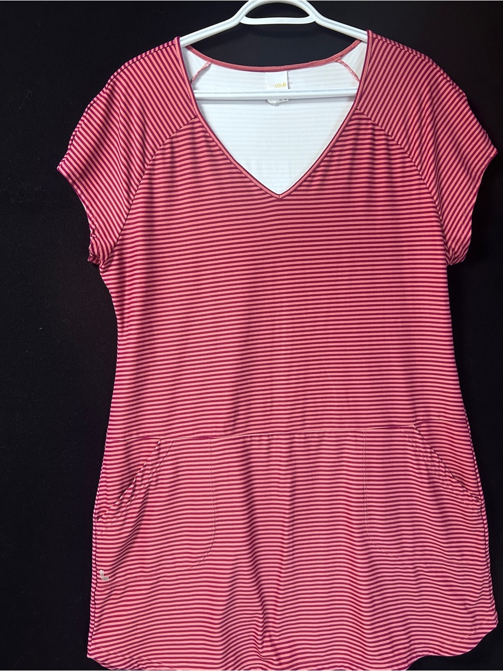 Lole Pink Striped V-Neck Tunic with Front Pockets